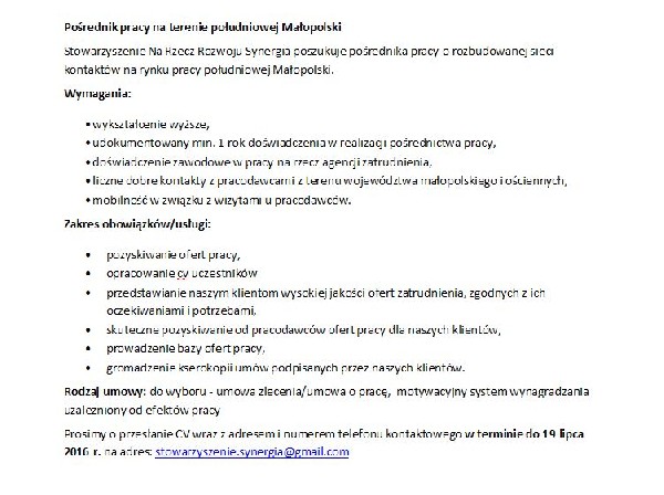 Pośrednik Pracy Z Terenu Południowej Małopolski